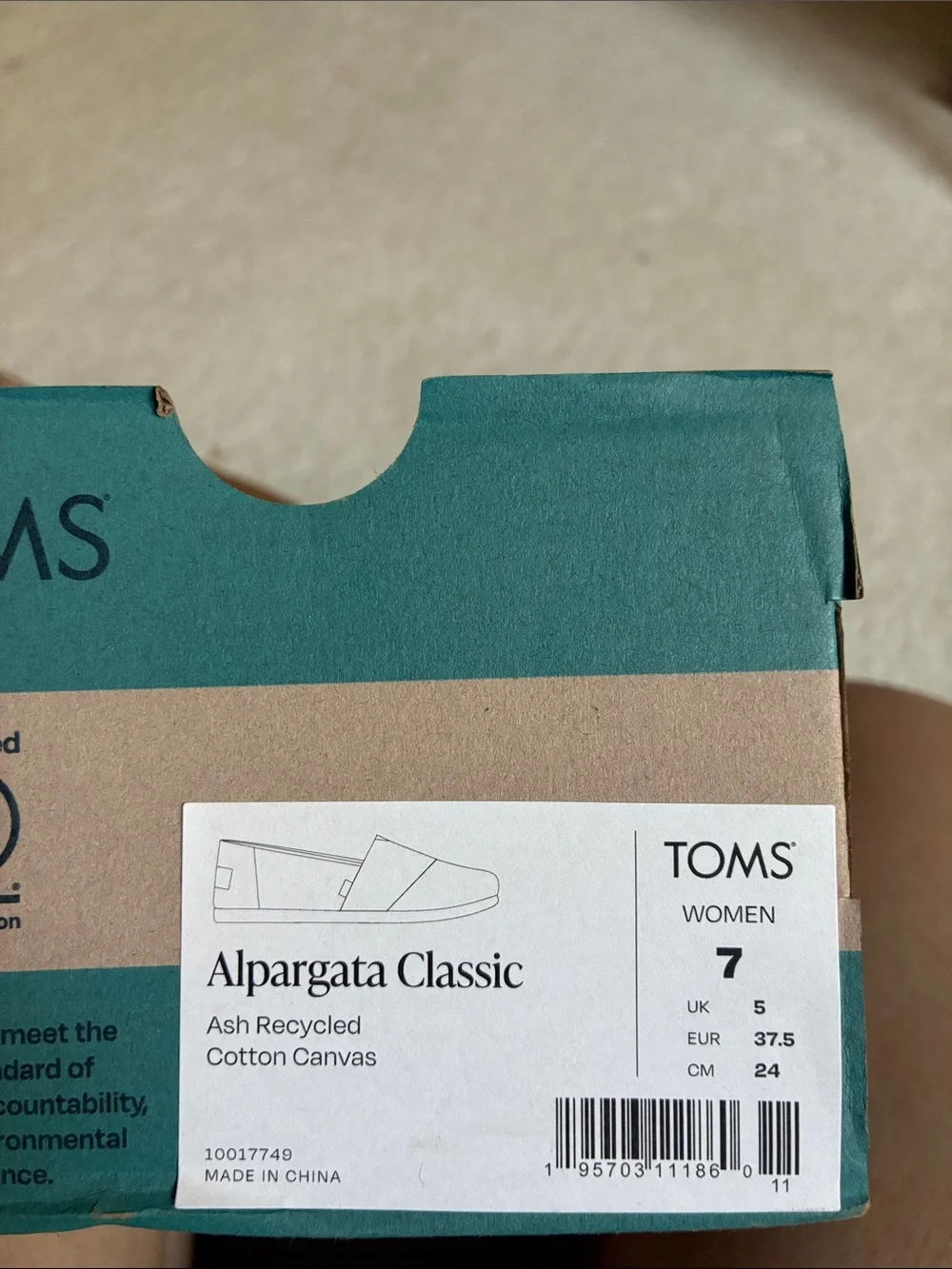Toms Women Alpargata Classic Slip-On Shoes in Ash